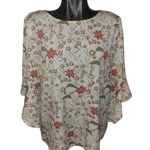 Papillon Cream Floral Print Bell Sleeve Blouse XL